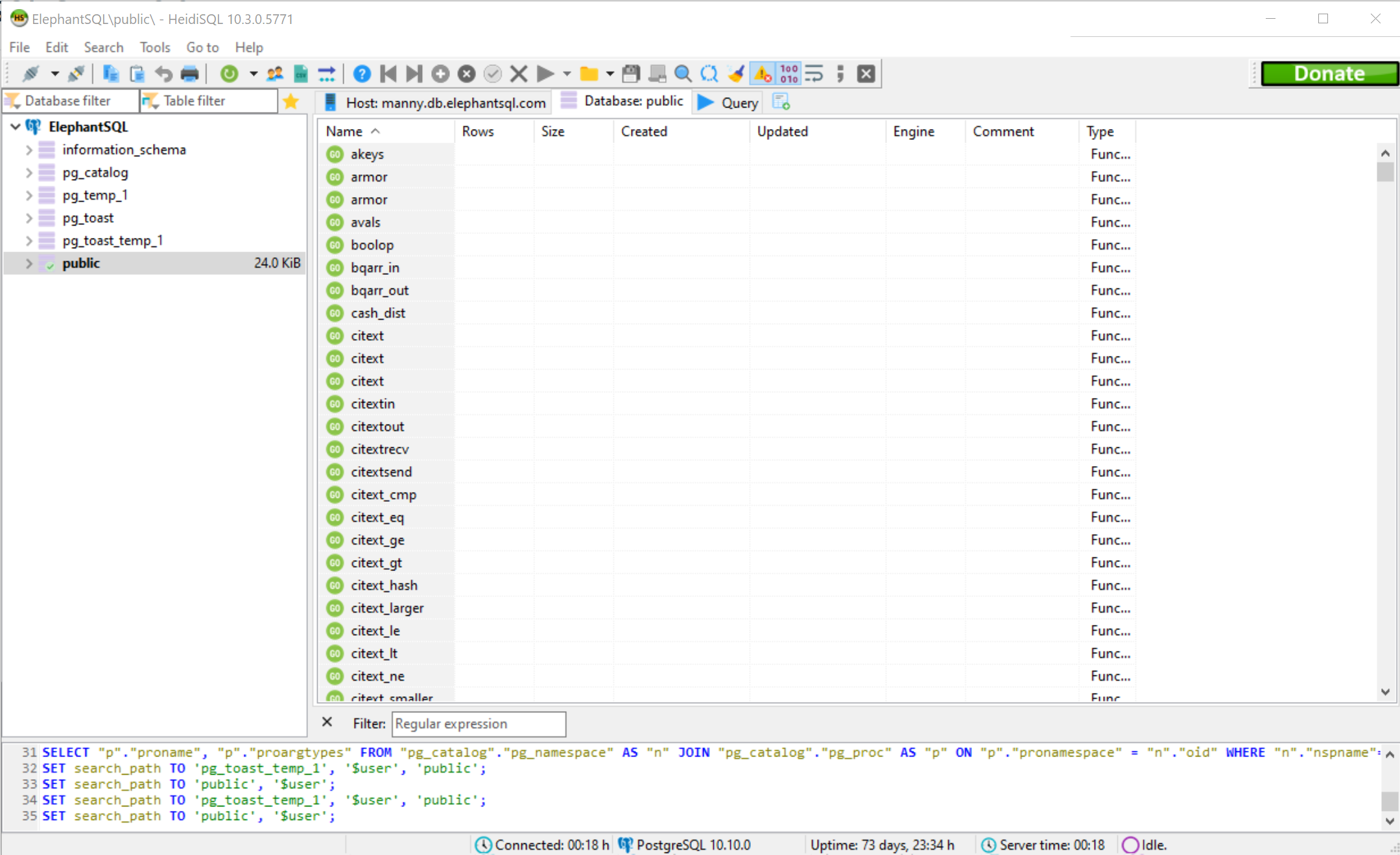 ElephantSQL Schema open