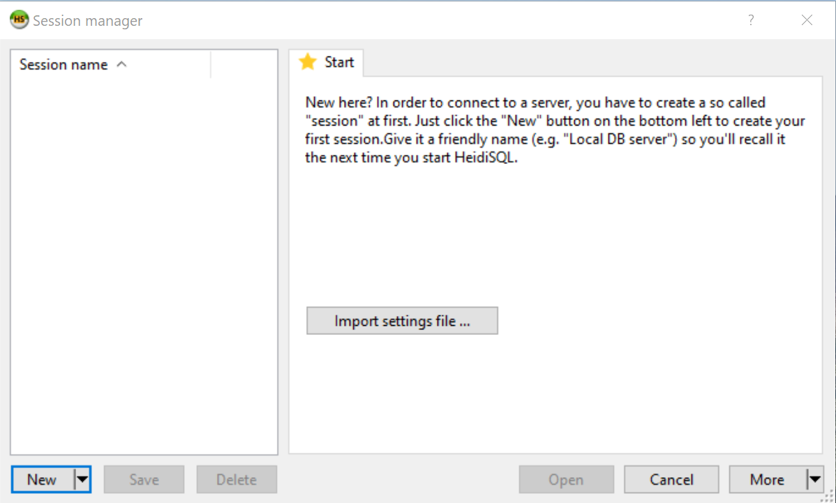 First launch of HeidiSQL