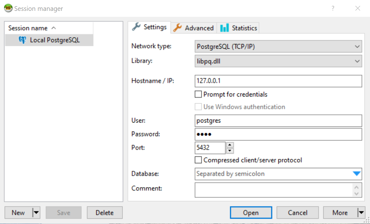 Finalised connection to PostgreSQL